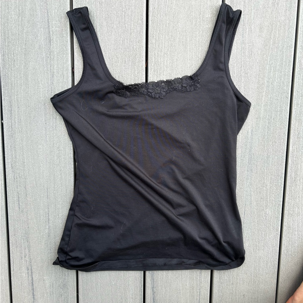 Black Lace Trim Tank Top